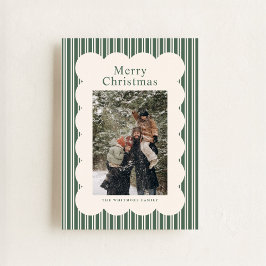 Tarjeta Festiva Classic Green Stripe Photo Holiday Card