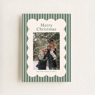 Tarjeta Festiva Classic Green Stripe Photo Holiday Card