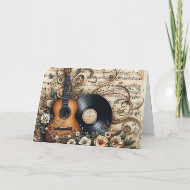 Tarjeta Festiva Classic Guitar and Sheet Music Christmas (Anverso)