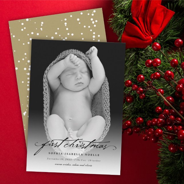 Tarjeta Festiva Classic Handwriting Baby 1st Christmas Photo (Subido por el creador)
