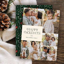 Tarjeta Festiva Classic Happy Holidays Collage Floral Photo