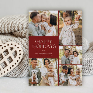 Tarjeta Festiva Classic Happy Holidays Five Photo Flour Back