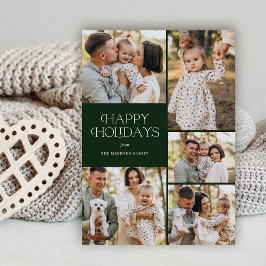 Tarjeta Festiva Classic Happy Holidays Five Photo Flour Back