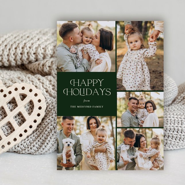 Tarjeta Festiva Classic Happy Holidays Five Photo Flour Back (Subido por el creador)