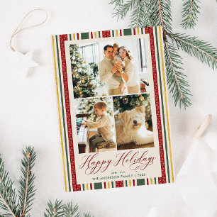 Tarjeta Festiva Classic Happy Holidays Vintage Stripes 3 Foto
