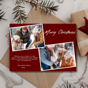 Tarjeta Festiva Classic Merry Christmas Family Two Photo Burgundy