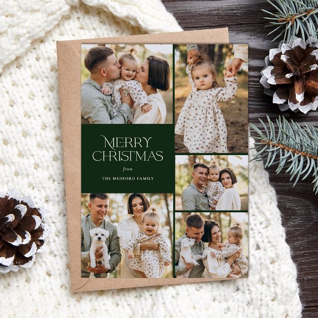 Tarjeta Festiva Classic Merry Christmas Five Photo Flour Back (Subido por el creador)