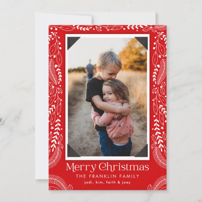 Tarjeta Festiva Classic Merry Christmas Flour Photo Holiday Card (Anverso)