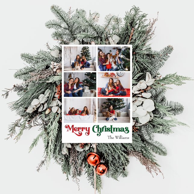 Tarjeta Festiva Classic Merry Christmas Vertical Six Photo (Subido por el creador)