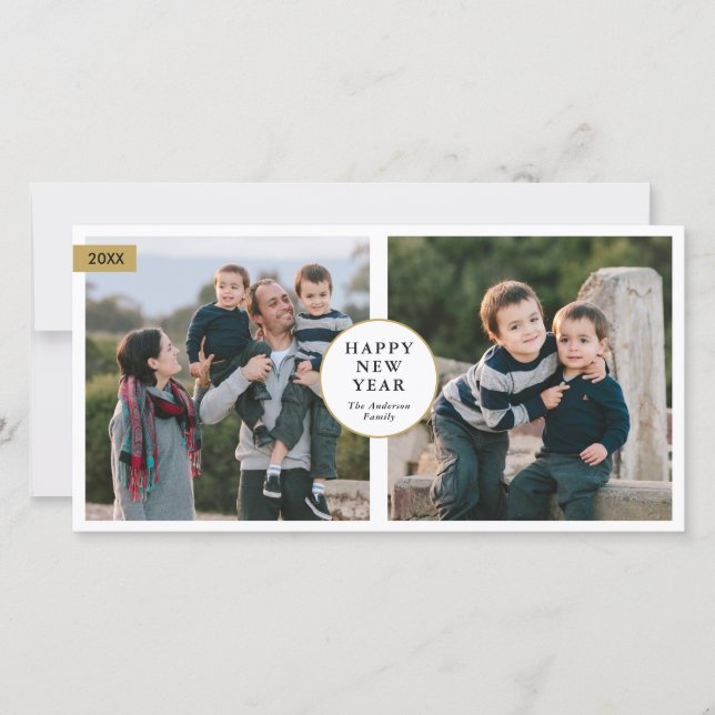 Tarjeta Festiva Classic Modern 2 Photo Happy New Year 2021 (Anverso)