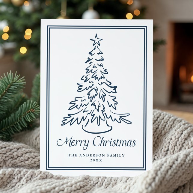Tarjeta Festiva Classic Navy Hand-Drawn Christmas Tree Non-Photo (Subido por el creador)