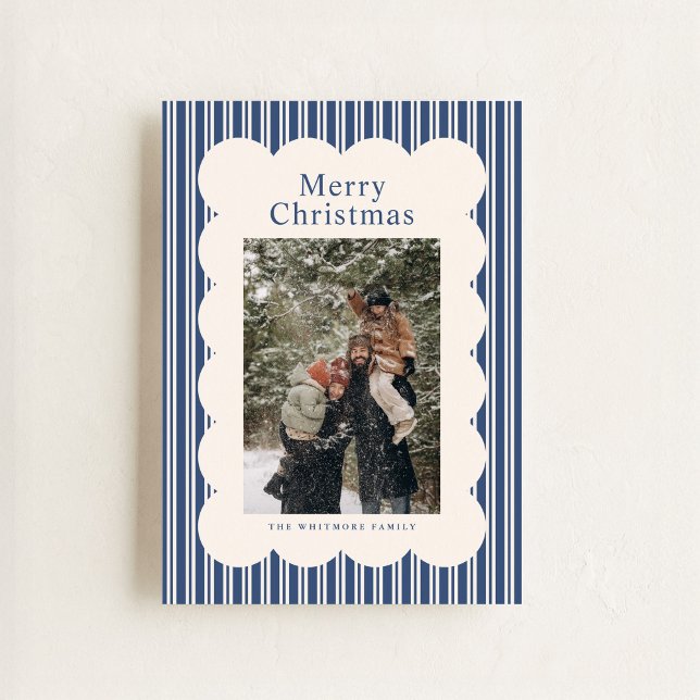 Tarjeta Festiva Classic Navy Stripe Photo Holiday Card (Subido por el creador)