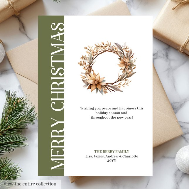 Tarjeta Festiva Classic neutral Christmas wreath greeting card  (Classic neutral Christmas wreath greeting card )