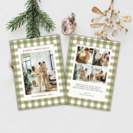 Tarjeta Festiva Classic Olive Gingham Plaid 5 Photo Christmas