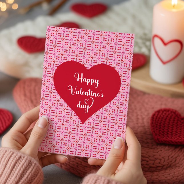 Tarjeta Festiva Classic Pink Red Hearts Valentine Love Card (Classic Pink Red Hearts Valentine Love Card)