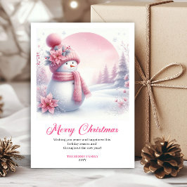 Tarjeta Festiva Classic pink snowman kids printable card editable