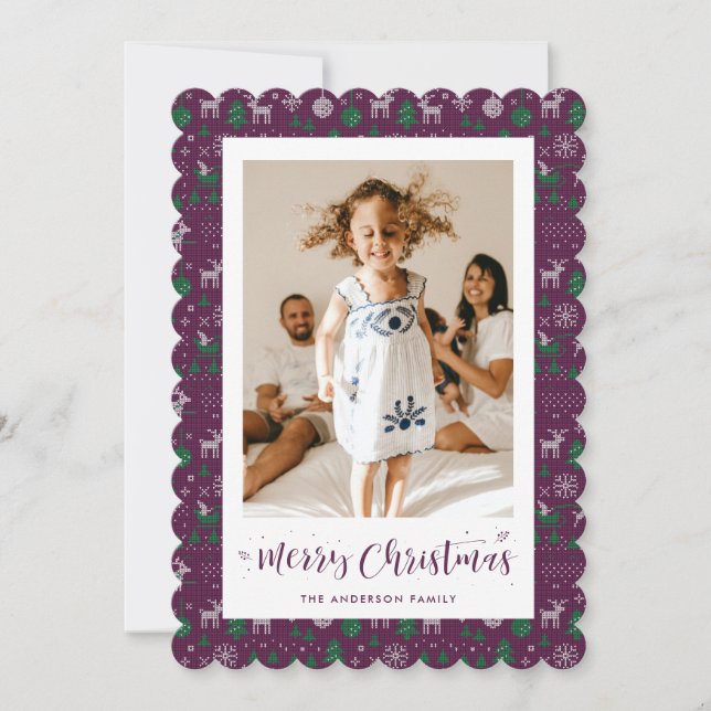 Tarjeta Festiva Classic Purple Green Photo Merry Christmas Card (Anverso)