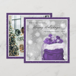 Tarjeta Festiva Classic Purple Photo Happy Holidays Card