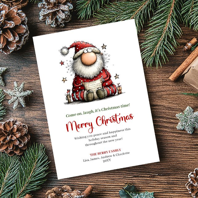 Tarjeta Festiva Classic Quirky Santa Playful Christmas Greeting (Classic Quirky Santa Playful Christmas Greeting)