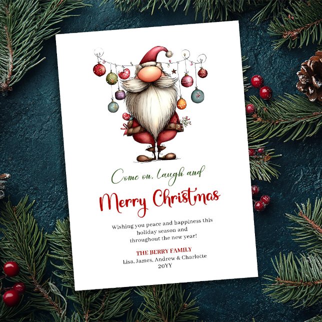 Tarjeta Festiva Classic Quirky Santa Red Green Christmas Greeting (Classic Quirky Santa Red Green Christmas Greeting)