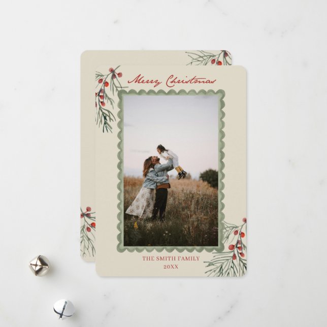 Tarjeta Festiva Classic Red Berry Christmas (Anverso/Reverso In Situ)