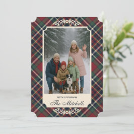 Tarjeta Festiva Classic Red Dark Blue Green Plaid Pattern