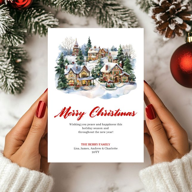 Tarjeta Festiva Classic Red Green Christmas Scene Greeting Card (Classic Red Green Christmas Scene Greeting Card)
