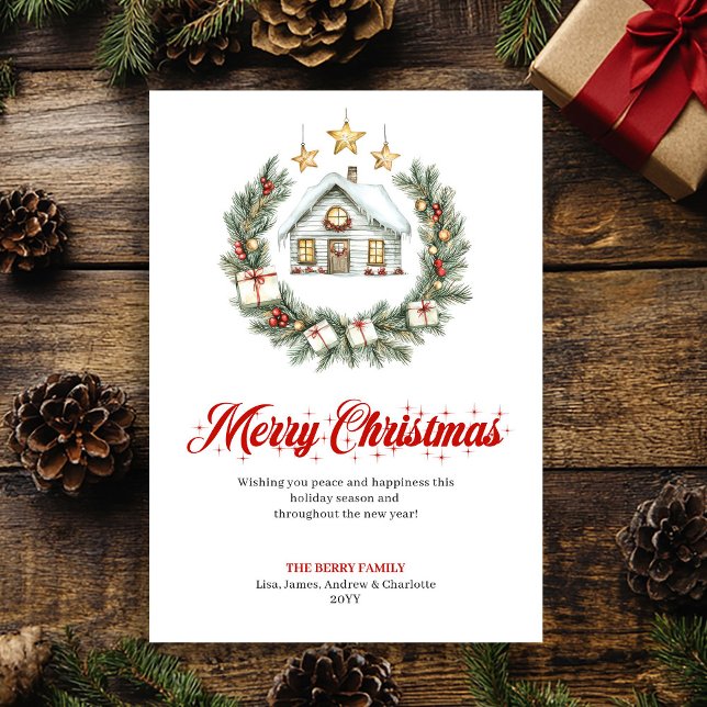 Tarjeta Festiva Classic Red Green Holiday Scene Greeting Card (Classic Red Green Holiday Scene Greeting Card)