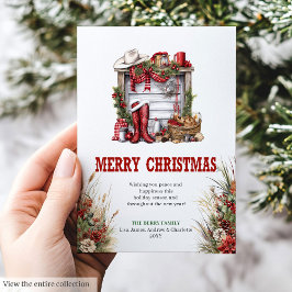 Tarjeta Festiva Classic red green ranch Christmas greeting card