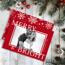 Tarjeta Festiva Classic Red Merry & Bright Bold Snowflake Photo