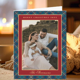 Tarjeta Festiva Classic Red Plaid Vintage Photo Christmas Folded