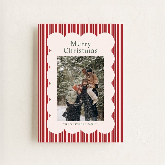 Tarjeta Festiva Classic Red Stripe Photo Holiday Card (Subido por el creador)