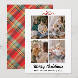 Tarjeta Festiva Classic Red Tartan Plaid Hand Lettered Christmas