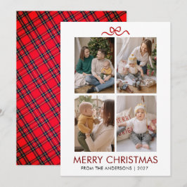 Tarjeta Festiva Classic Red Tartan Plaid Multi Photo Christmas