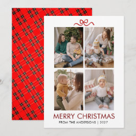 Tarjeta Festiva Classic Red Tartan Plaid Multi Photo Christmas