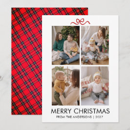 Tarjeta Festiva Classic Red Tartan Plaid Multi Photo Christmas