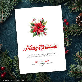 Tarjeta Festiva Classic Red White Poinsettia Custom Greeting Card