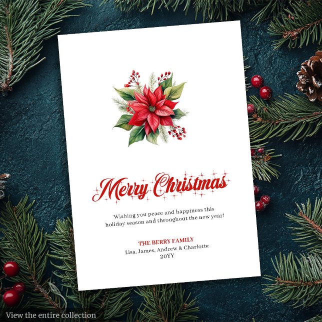 Tarjeta Festiva Classic Red White Poinsettia Custom Greeting Card (Classic Red White Poinsettia Custom Greeting Card

)