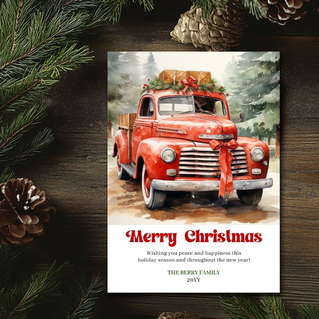 Tarjeta Festiva Classic rustic Christmas red car festive artwork (Classic rustic Christmas red car festive artwork)