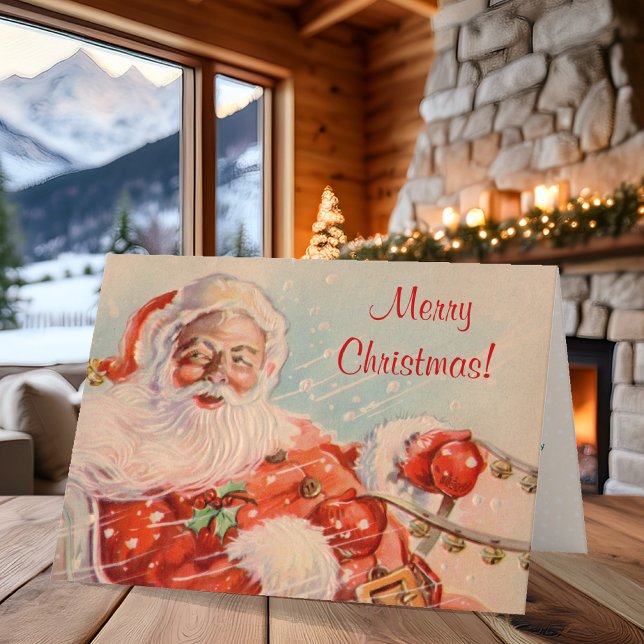 Tarjeta Festiva Classic Santa Claus Sleigh Ride Christmas Card (This classic Santa Claus Christmas card will warm up anyone's day and room)