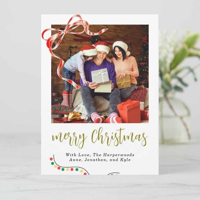 Tarjeta Festiva Classic Script Merry Christmas Ribbon Accent  (Anverso de pie)