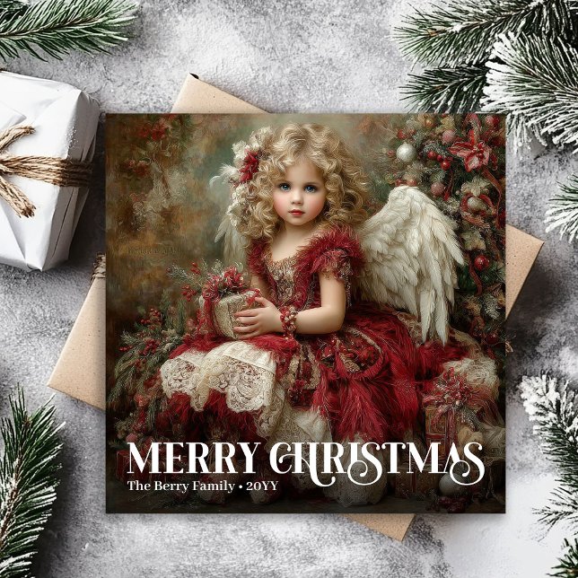 Tarjeta Festiva Classic Victorian Angel Burgundy Red Christmas  (Classic Victorian Angel Burgundy Red Christmas Card)