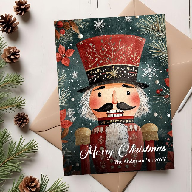 Tarjeta Festiva Classic vintage Christmas nutcracker digital  (Classic vintage Christmas nutcracker digital Holiday Card)