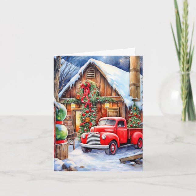 Tarjeta Festiva Classic Wintertime Farmhouse Merry Christmas (Anverso)