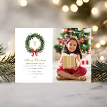 Classic Wreath Monogram Christmas Family Photo