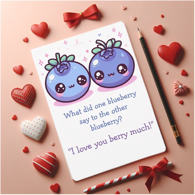 Tarjeta Festiva Classroom Valentine Blueberry divertido! (Class Valentine's card. A cute joke to share a smile.)