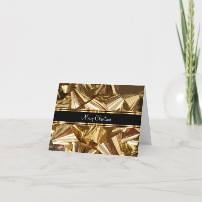 Tarjeta Festiva Classy Business Christmas Cards Gold Bow (Anverso)