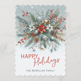 Tarjeta Festiva Classy Dark Red Teal Blue Green Floral Wreath