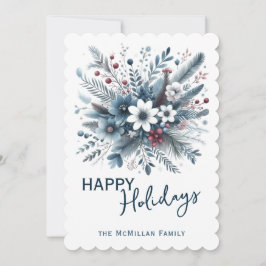 Tarjeta Festiva Classy Dark Teal Blue Red Floral Holiday Wreath