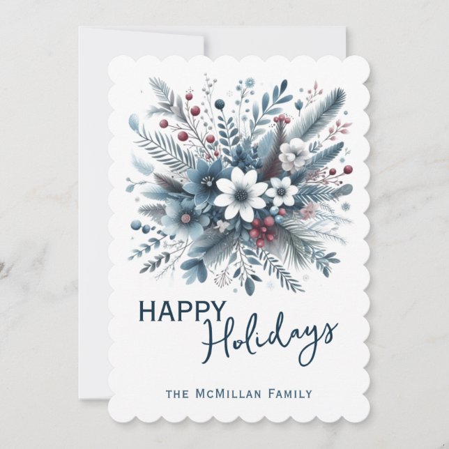 Tarjeta Festiva Classy Dark Teal Blue Red Floral Holiday Wreath (Anverso)